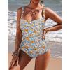 Ekouaer Women’s One Piece Swimsuit Ruched Tummy Control Bathing Suits Vintage Retro Push Up Swimwear(White Blue Leaves)