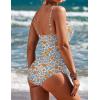 Ekouaer Women’s One Piece Swimsuit Ruched Tummy Control Bathing Suits Vintage Retro Push Up Swimwear(White Blue Leaves)
