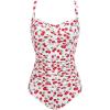 Ekouaer Women’s One Piece Swimsuit Ruched Tummy Control Bathing Suits Vintage Retro Push Up Swimwear(White Cherry)