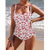 Ekouaer Women’s One Piece Swimsuit Ruched Tummy Control Bathing Suits Vintage Retro Push Up Swimwear(White Cherry)