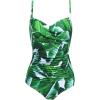 Ekouaer Women’s One Piece Swimsuit Ruched Tummy Control Bathing Suits Vintage Retro Push Up Swimwear(White Leaves)