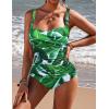 Ekouaer Women’s One Piece Swimsuit Ruched Tummy Control Bathing Suits Vintage Retro Push Up Swimwear(White Leaves)