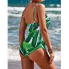 Ekouaer Women’s One Piece Swimsuit Ruched Tummy Control Bathing Suits Vintage Retro Push Up Swimwear(White Leaves)