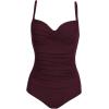 Ekouaer Women’s One Piece Swimsuit Ruched Tummy Control Bathing Suits Vintage Retro Push Up Swimwear(Wine Red)