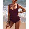 Ekouaer Women’s One Piece Swimsuit Ruched Tummy Control Bathing Suits Vintage Retro Push Up Swimwear(Wine Red)