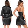 Ekouaer Women’s Satin Robe Set Nightgown with Robes Silk Pajama Set 2 Pieces Lingerie Cowl Neck Cami Sleepwear Sets(Black)