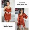 Ekouaer Women’s Satin Robe Set Nightgown with Robes Silk Pajama Set 2 Pieces Lingerie Cowl Neck Cami Sleepwear Sets(Brown)