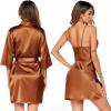 Ekouaer Women’s Satin Robe Set Nightgown with Robes Silk Pajama Set 2 Pieces Lingerie Cowl Neck Cami Sleepwear Sets(Brown)