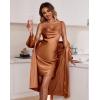 Ekouaer Women’s Satin Robe Set Nightgown with Robes Silk Pajama Set 2 Pieces Lingerie Cowl Neck Cami Sleepwear Sets(Brown)