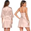 Ekouaer Women’s Satin Robe Set Nightgown with Robes Silk Pajama Set 2 Pieces Lingerie Cowl Neck Cami Sleepwear Sets(Champagne)