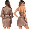 Ekouaer Women’s Satin Robe Set Nightgown with Robes Silk Pajama Set 2 Pieces Lingerie Cowl Neck Cami Sleepwear Sets(Coffee)