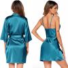 Ekouaer Women’s Satin Robe Set Nightgown with Robes Silk Pajama Set 2 Pieces Lingerie Cowl Neck Cami Sleepwear Sets(Deep Blue)
