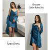 Ekouaer Women’s Satin Robe Set Nightgown with Robes Silk Pajama Set 2 Pieces Lingerie Cowl Neck Cami Sleepwear Sets(Deep Blue)