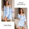 Ekouaer Women’s Satin Robe Set Nightgown with Robes Silk Pajama Set 2 Pieces Lingerie Cowl Neck Cami Sleepwear Sets(Light Blue)