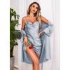 Ekouaer Women’s Satin Robe Set Nightgown with Robes Silk Pajama Set 2 Pieces Lingerie Cowl Neck Cami Sleepwear Sets(Light Blue)