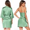 Ekouaer Women’s Satin Robe Set Nightgown with Robes Silk Pajama Set 2 Pieces Lingerie Cowl Neck Cami Sleepwear Sets(Light Green)