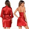 Ekouaer Women’s Satin Robe Set Nightgown with Robes Silk Pajama Set 2 Pieces Lingerie Cowl Neck Cami Sleepwear Sets(Red)