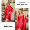 Ekouaer Women’s Satin Robe Set Nightgown with Robes Silk Pajama Set 2 Pieces Lingerie Cowl Neck Cami Sleepwear Sets(Red)