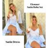 Ekouaer Women’s Satin Robe Set Nightgown with Robes Silk Pajama Set 2 Pieces Lingerie Cowl Neck Cami Sleepwear Sets(White)