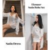 Ekouaer Women’s Satin Robe Set Nightgown with Robes Silk Pajama Set 2 Pieces Lingerie Cowl Neck Cami Sleepwear Sets(White)