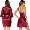 Ekouaer Women’s Satin Robe Set Nightgown with Robes Silk Pajama Set 2 Pieces Lingerie Cowl Neck Cami Sleepwear Sets(Wine Red)