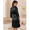 Ekouaer Women’s Silk Robe Set V Neck 2 Piece Satin Bathrobes 3/4 Sleeves Bridal Sleepwear Sexy Cami Nightgown(Black)
