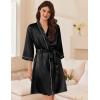 Ekouaer Women’s Silk Robe Set V Neck 2 Piece Satin Bathrobes 3/4 Sleeves Bridal Sleepwear Sexy Cami Nightgown(Black)