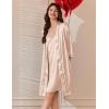 Ekouaer Women’s Silk Robe Set V Neck 2 Piece Satin Bathrobes 3/4 Sleeves Bridal Sleepwear Sexy Cami Nightgown(Champagne)