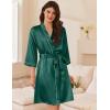 Ekouaer Women’s Silk Robe Set V Neck 2 Piece Satin Bathrobes 3/4 Sleeves Bridal Sleepwear Sexy Cami Nightgown(Dark Green)