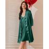 Ekouaer Women’s Silk Robe Set V Neck 2 Piece Satin Bathrobes 3/4 Sleeves Bridal Sleepwear Sexy Cami Nightgown(Dark Green)