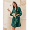 Ekouaer Women’s Silk Robe Set V Neck 2 Piece Satin Bathrobes 3/4 Sleeves Bridal Sleepwear Sexy Cami Nightgown(Dark Green)