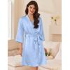 Ekouaer Women’s Silk Robe Set V Neck 2 Piece Satin Bathrobes 3/4 Sleeves Bridal Sleepwear Sexy Cami Nightgown(Light Blue)
