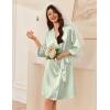 Ekouaer Women’s Silk Robe Set V Neck 2 Piece Satin Bathrobes 3/4 Sleeves Bridal Sleepwear Sexy Cami Nightgown(Light Green)