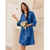 Ekouaer Women’s Silk Robe Set V Neck 2 Piece Satin Bathrobes 3/4 Sleeves Bridal Sleepwear Sexy Cami Nightgown(Navy)