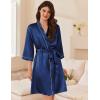 Ekouaer Women’s Silk Robe Set V Neck 2 Piece Satin Bathrobes 3/4 Sleeves Bridal Sleepwear Sexy Cami Nightgown(Navy Blue)