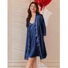 Ekouaer Women’s Silk Robe Set V Neck 2 Piece Satin Bathrobes 3/4 Sleeves Bridal Sleepwear Sexy Cami Nightgown(Navy Blue)