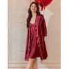 Ekouaer Women’s Silk Robe Set V Neck 2 Piece Satin Bathrobes 3/4 Sleeves Bridal Sleepwear Sexy Cami Nightgown(Wine Red)