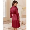Ekouaer Women’s Silk Robe Set V Neck 2 Piece Satin Bathrobes 3/4 Sleeves Bridal Sleepwear Sexy Cami Nightgown(Wine Red)