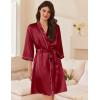 Ekouaer Women’s Silk Robe Set V Neck 2 Piece Satin Bathrobes 3/4 Sleeves Bridal Sleepwear Sexy Cami Nightgown(Wine Red)