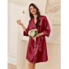Ekouaer Women’s Silk Robe Set V Neck 2 Piece Satin Bathrobes 3/4 Sleeves Bridal Sleepwear Sexy Cami Nightgown(Wine Red)
