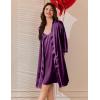 Ekouaer Women’s Silk Robe Set V Neck 2 Piece Satin Bathrobes 3/4 Sleeves Bridal Sleepwear Sexy Cami Nightgown(Wineberry)