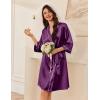 Ekouaer Women’s Silk Robe Set V Neck 2 Piece Satin Bathrobes 3/4 Sleeves Bridal Sleepwear Sexy Cami Nightgown(Wineberry)