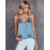 Ekouaer Women’s Silk Satin Camisole Tank Tops V Neck Sleeveless Spaghetti Straps Blouse Casual Racerback Shirt(Clear Blue)