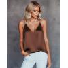 Ekouaer Women’s Silk Satin Camisole Tank Tops V Neck Sleeveless Spaghetti Straps Blouse Casual Racerback Shirt(Deep Brown)