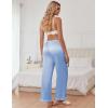 Ekouaer Womens Silk Satin Pajama Pants Casual Comfy Sleep Pants Pocketed Elastic Waist Wide Leg Pj Bottoms with Lace Trim(Light Blue)
