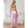 Ekouaer Womens Silk Satin Pajama Pants Casual Comfy Sleep Pants Pocketed Elastic Waist Wide Leg Pj Bottoms with Lace Trim(Pink)