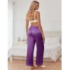 Ekouaer Womens Silk Satin Pajama Pants Casual Comfy Sleep Pants Pocketed Elastic Waist Wide Leg Pj Bottoms with Lace Trim(Purple)