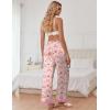 Ekouaer Womens Silk Satin Pajama Pants Casual Comfy Sleep Pants Pocketed Elastic Waist Wide Leg Pj Bottoms with Lace Trim(Red Striped Teddy)