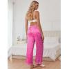 Ekouaer Womens Silk Satin Pajama Pants Casual Comfy Sleep Pants Pocketed Elastic Waist Wide Leg Pj Bottoms with Lace Trim(Rose Leopard)