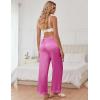 Ekouaer Womens Silk Satin Pajama Pants Casual Comfy Sleep Pants Pocketed Elastic Waist Wide Leg Pj Bottoms with Lace Trim(Rose Red)